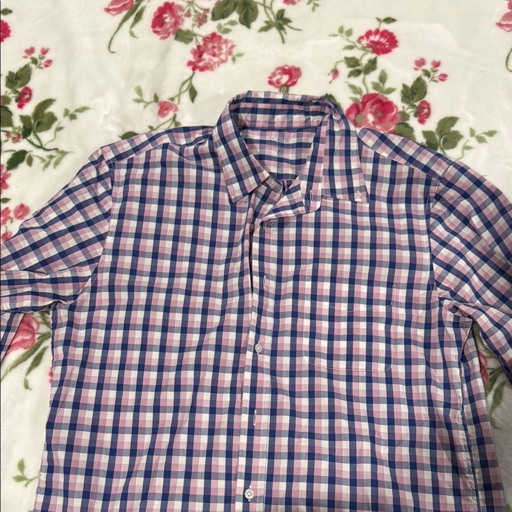 Men's Blue and Pink Checkered Shirt